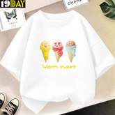 Soft Touch Warm Sweet White Kids Drop Shoulder Oversized T-Shirt